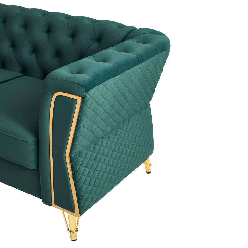 Deep Green Velvet Tufted Sofa, 87.4" 3-Seat with Flared Arms