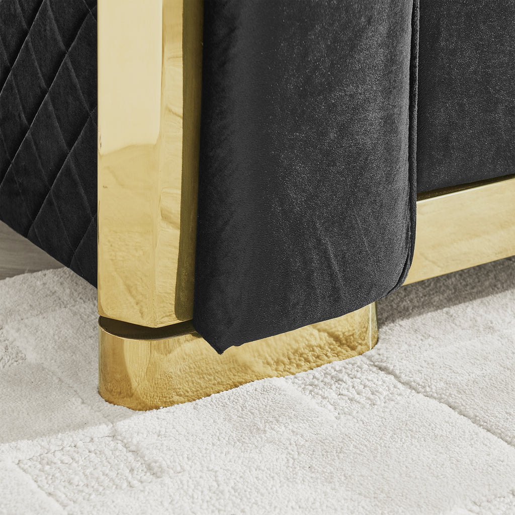 Tufted Velvet Chesterfield Sofa with Gold Trim, 84" in Black, Beige & Navy Blue