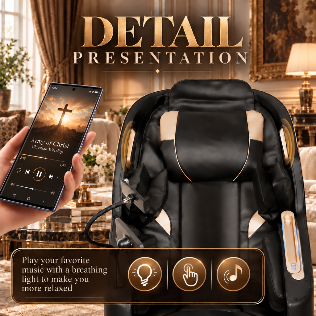 Black Zero-Gravity Full-Body Massage Chair with Bluetooth