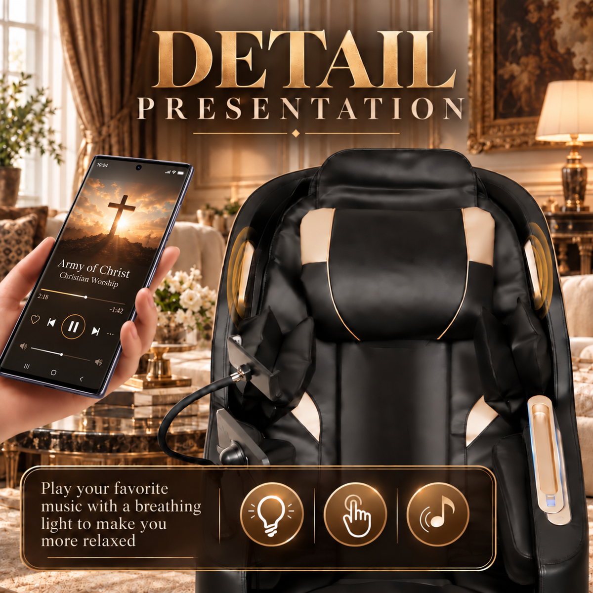 Black Zero-Gravity Full-Body Massage Chair with Bluetooth