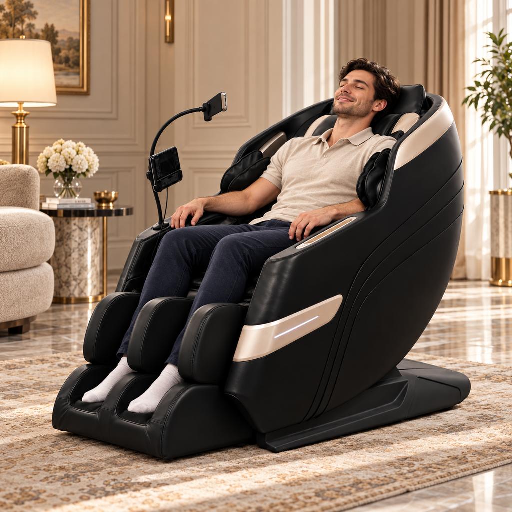 Black Zero-Gravity Full-Body Massage Chair with Bluetooth