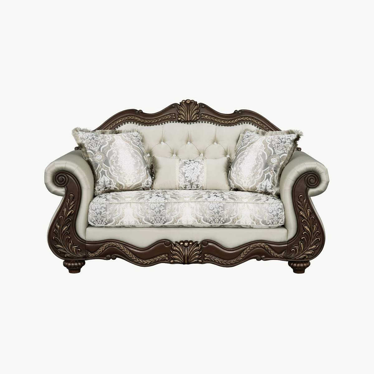 Ornate Beige Carved Wood 2-Piece Living Room Set