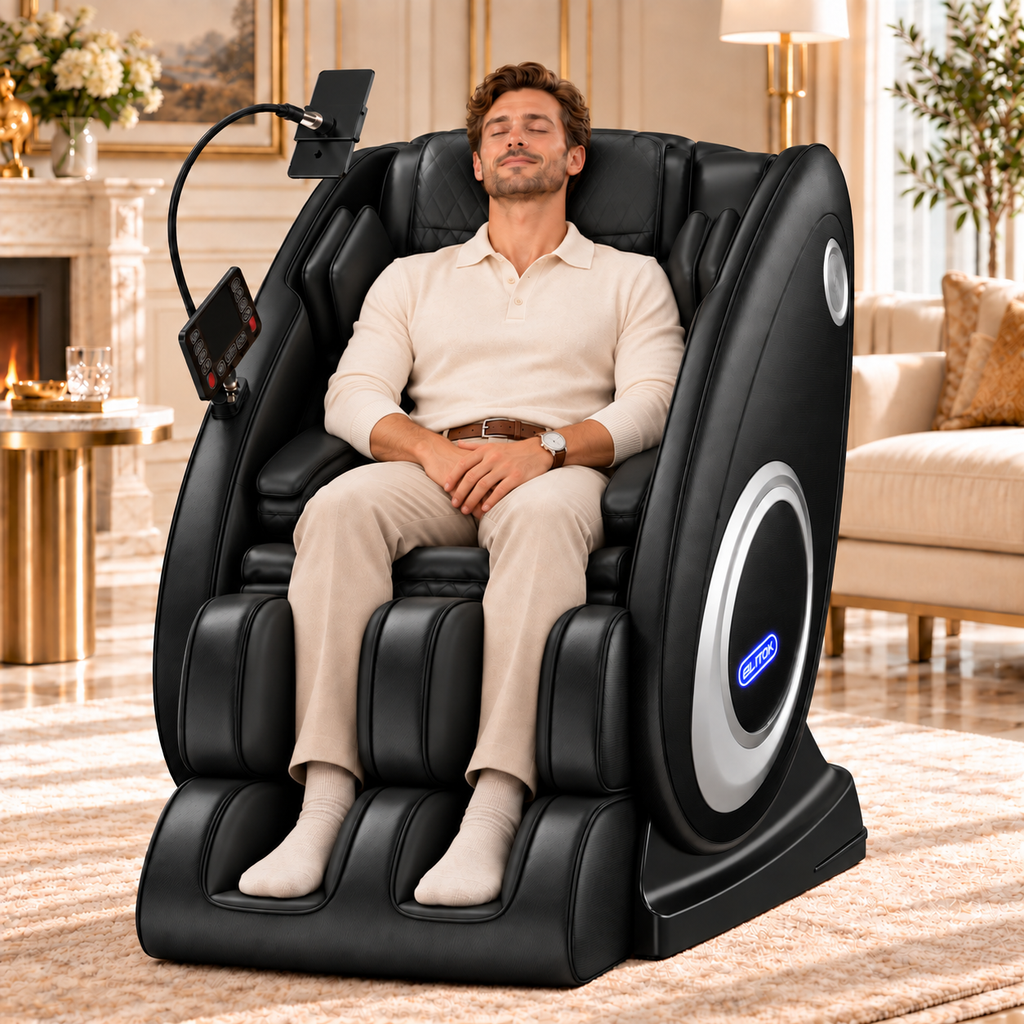 BILITOK Black Zero-Gravity 8-Roller Massage Recliner with Full-Body Air Pressure & Heat