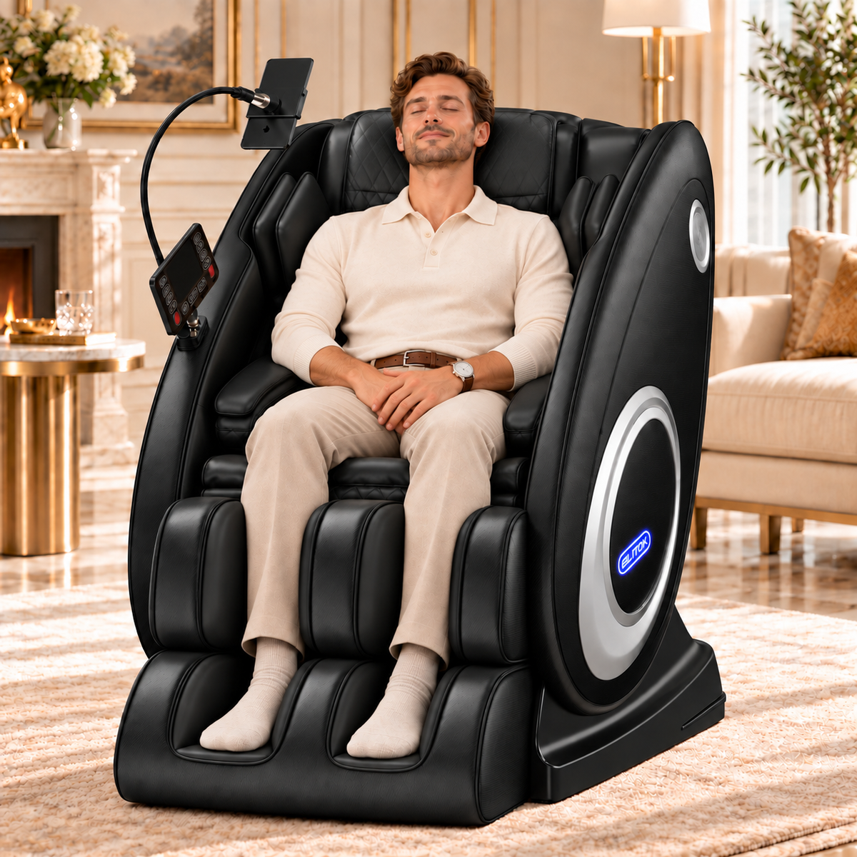 BILITOK Black Zero-Gravity 8-Roller Massage Recliner with Full-Body Air Pressure & Heat