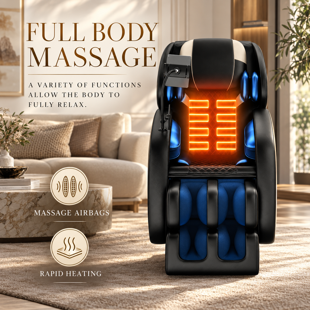 Black Zero-Gravity Massage Chair Recliner with Air Pressure & Heat