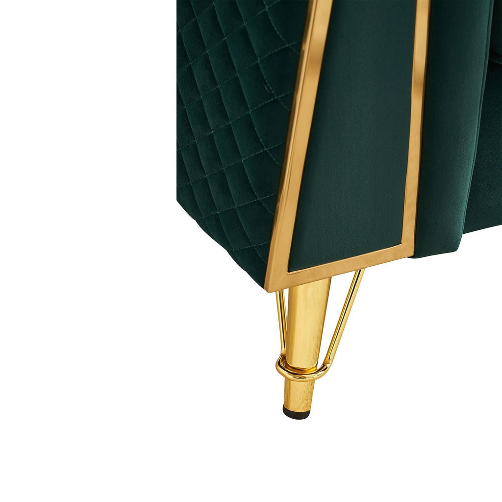 Deep Green Velvet Tufted Sofa, 87.4" 3-Seat with Flared Arms