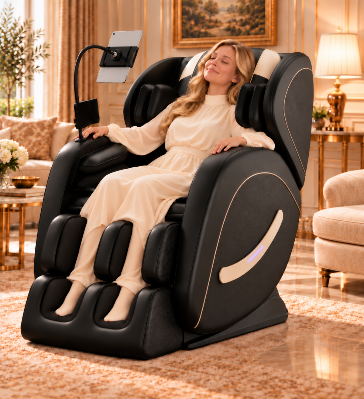 Black Zero-Gravity Massage Chair Recliner with Air Pressure & Heat