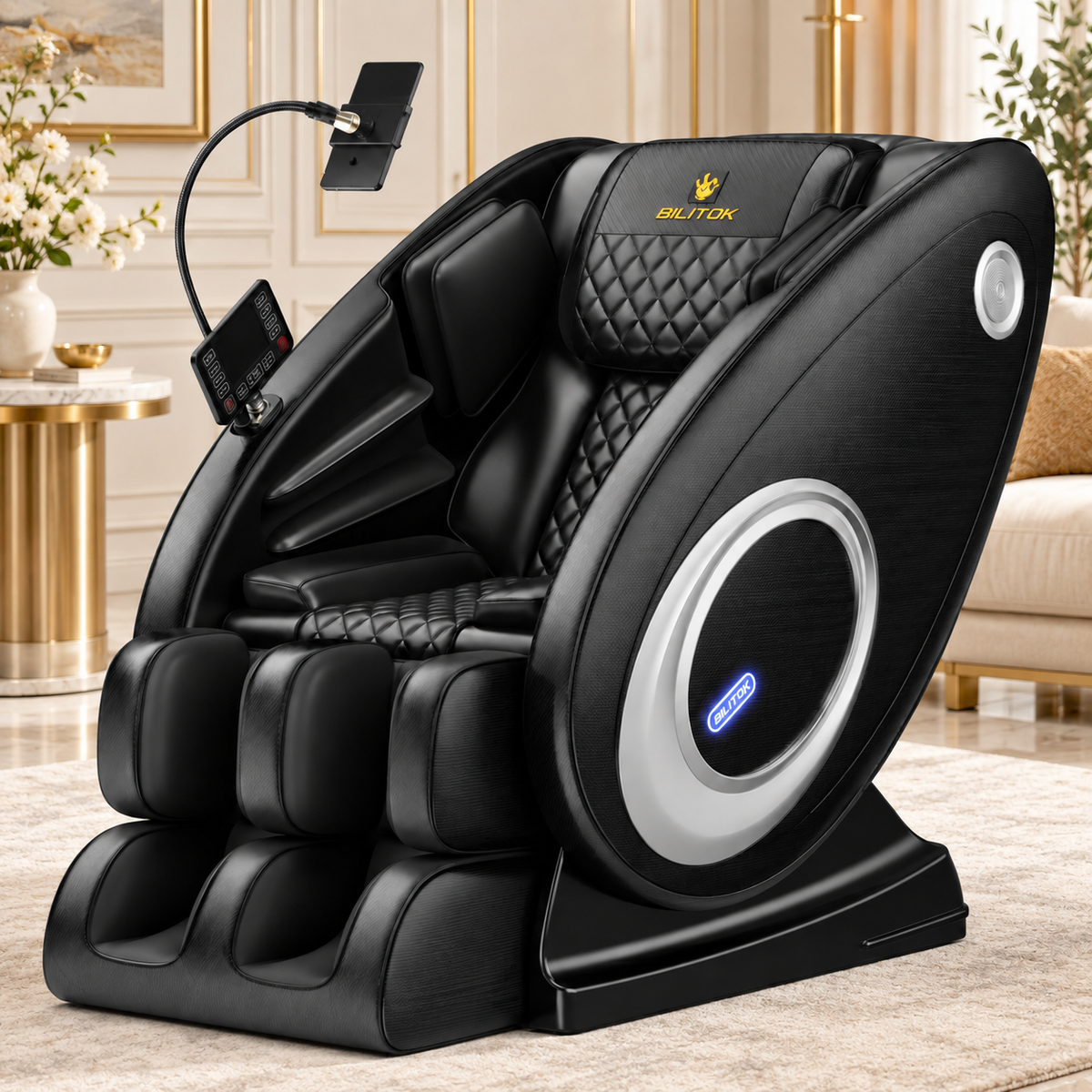 BILITOK Black Zero-Gravity 8-Roller Massage Recliner with Full-Body Air Pressure & Heat