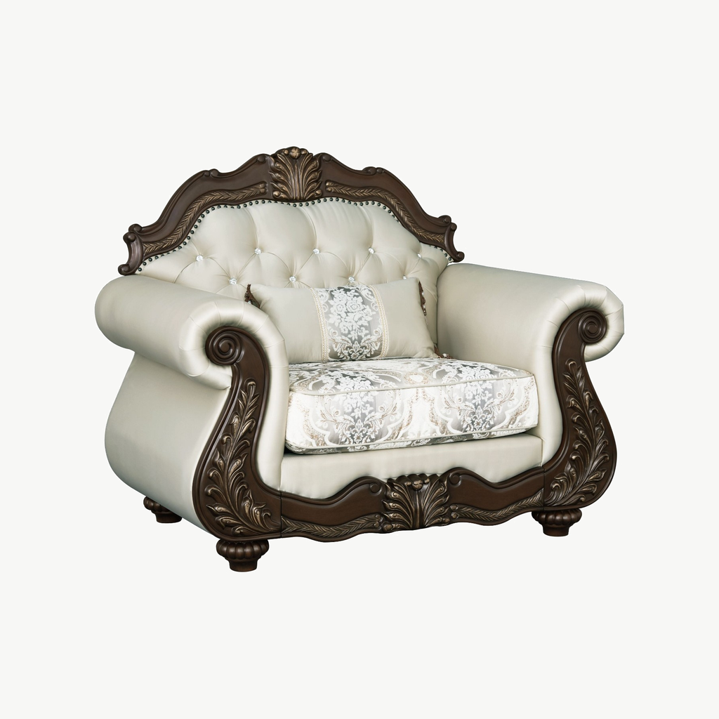Ornate Beige Carved Wood 2-Piece Living Room Set