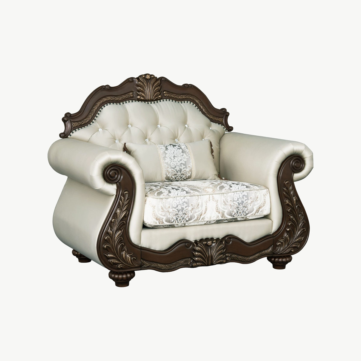 Ornate Beige Carved Wood 2-Piece Living Room Set