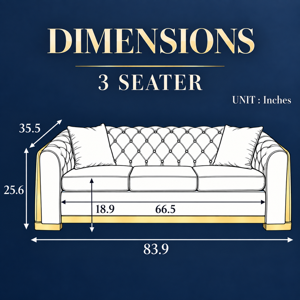 Tufted Velvet Chesterfield Sofa with Gold Trim, 84" in Black, Beige & Navy Blue