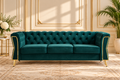 Deep Green Velvet Tufted Sofa, 87.4" 3-Seat with Flared Arms