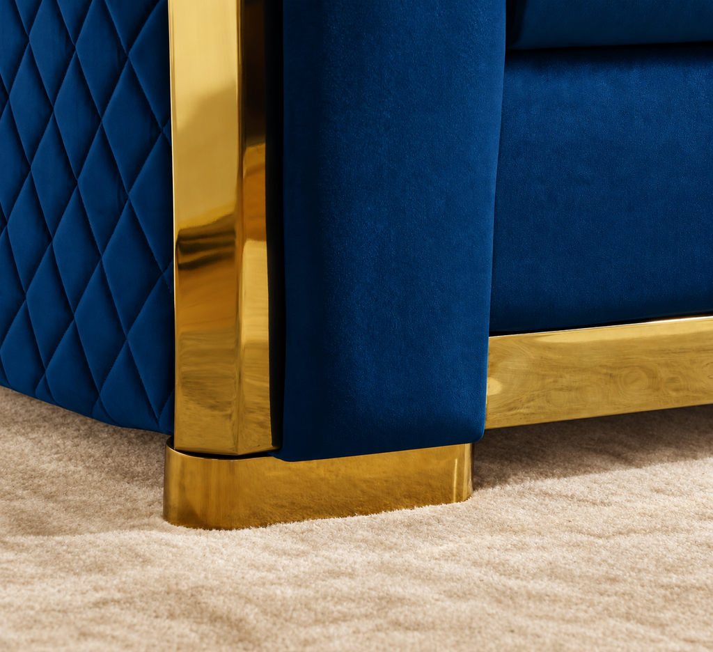 Tufted Velvet Chesterfield Sofa with Gold Trim, 84" in Black, Beige & Navy Blue