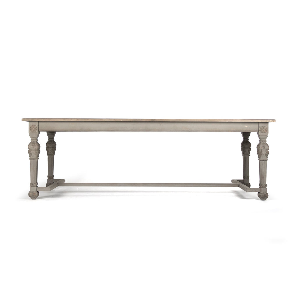 San Francisco Carved Dining Table in Natural Weathered Wood, studio photo 2 of 4 on a white background