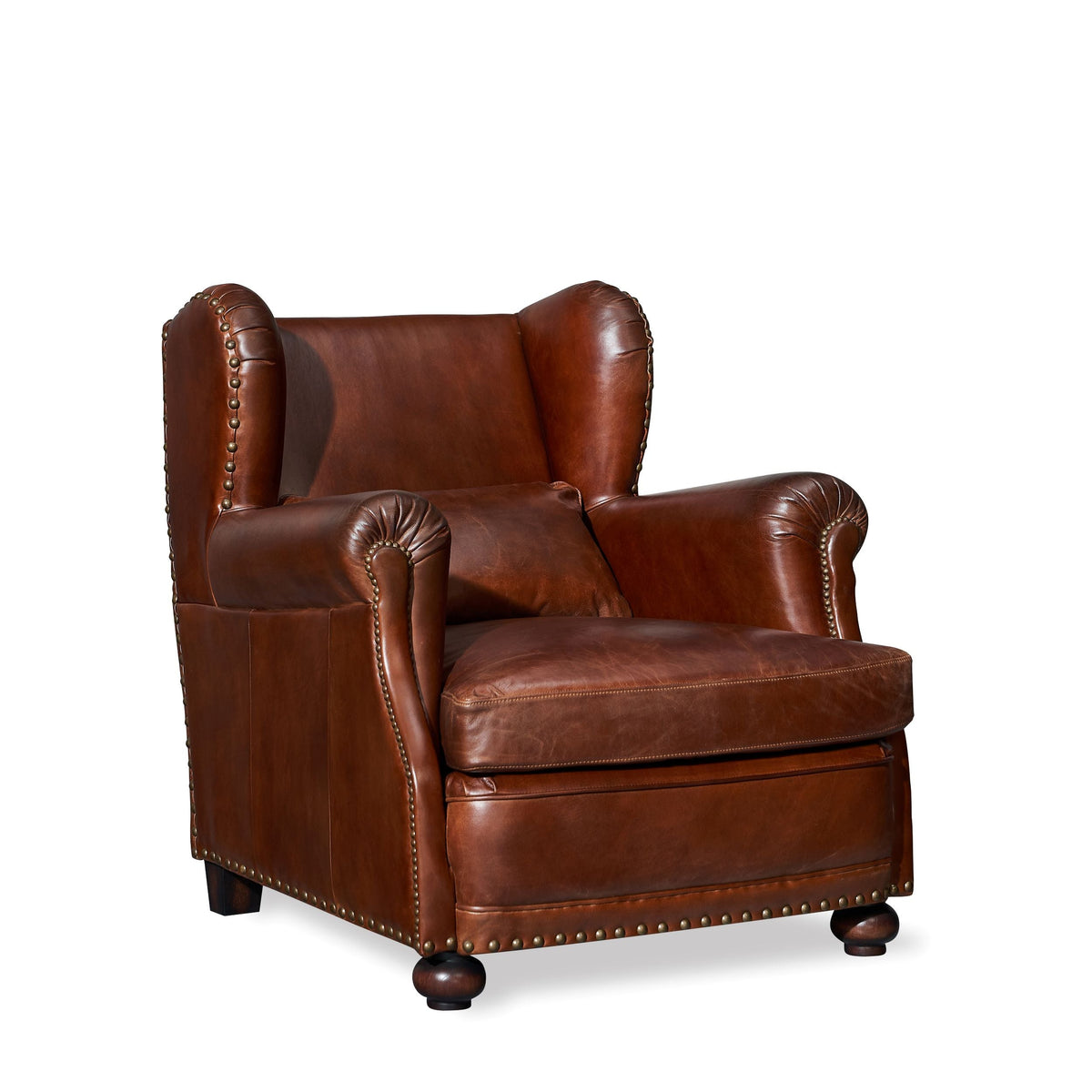 Sego Classic Leather Wingback Club Chair, studio photo 1 of 4 on a white background