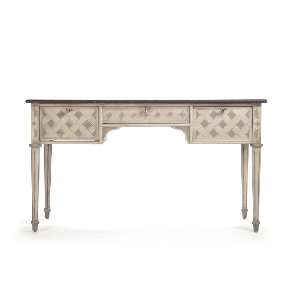 Sergei French Painted Writing Desk in Ivory, studio photo 1 of 6 on a white background