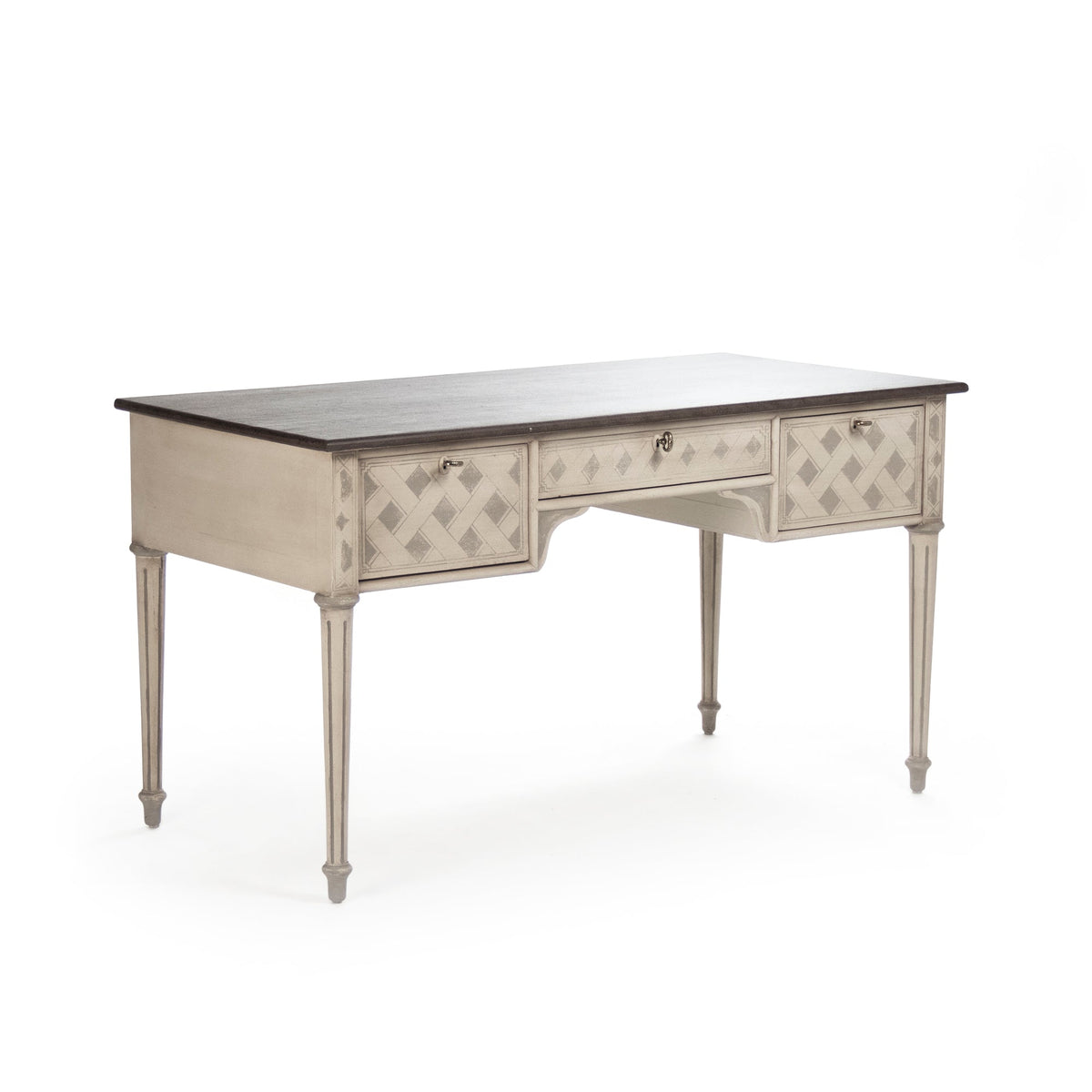 Sergei French Painted Writing Desk in Ivory, studio photo 2 of 6 on a white background