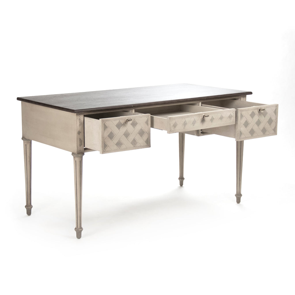 Sergei French Painted Writing Desk in Ivory, studio photo 3 of 6 on a white background