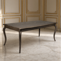 Vineyard Oak Cabriole Dining Table in Limed Charcoal Oak on a cream marble floor in a French boiserie dining room