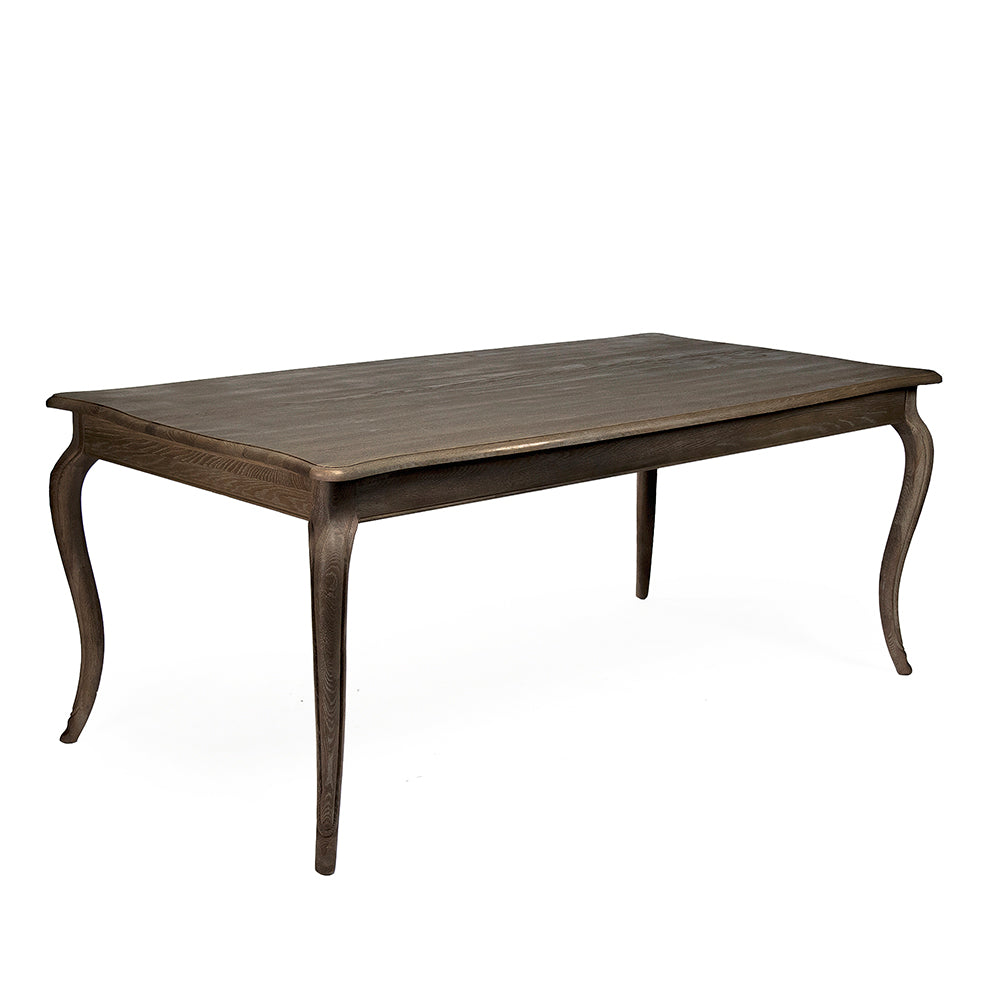 Vineyard Oak Cabriole Dining Table in Limed Charcoal Oak, studio photo 1 of 2 on a white background