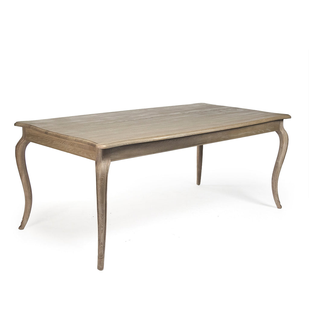 Vineyard Oak Cabriole Dining Table in Limed Grey Oak, studio photo 2 of 2 on a white background